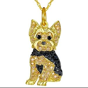 Yorkshire Terrier sparkling pendant gold color finish 20” chain